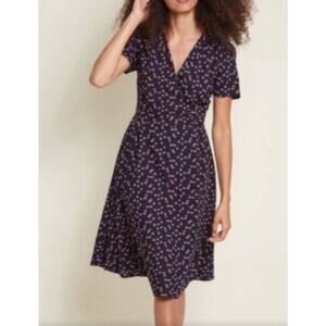 Mod Cloth Faux Wrap Dress Blue Floral Rayon Size Large